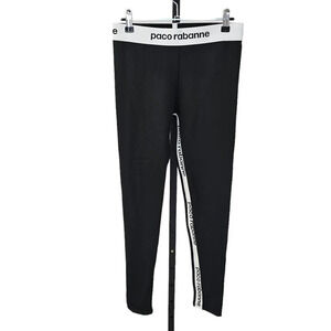 Paco Rabanne Womens  Logo Tape Leggings Black Size Large